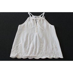Papaya White Lace Scalloped Camisole Tank Top with Buttons and Bow Size S
